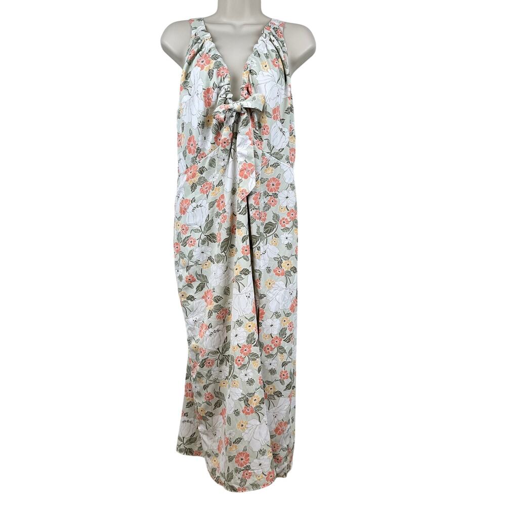 NEW Abercrombie & Fitch Floral Midi Dress Sleeveless Bow Peach LP Petite Prairie